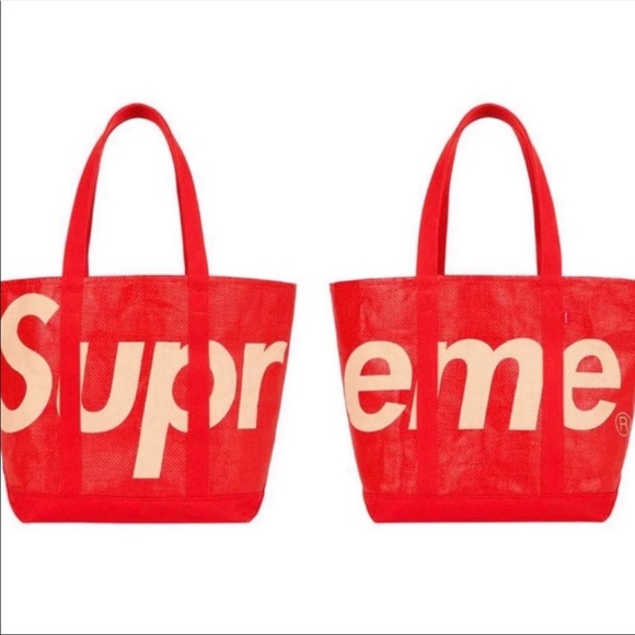100% AUTHENTIC NEW W/TAGS SUPREME RAFFIA LOGO TOTE ICONIC RED/WHITE - DEAD STOCK - Picture 5 of 7